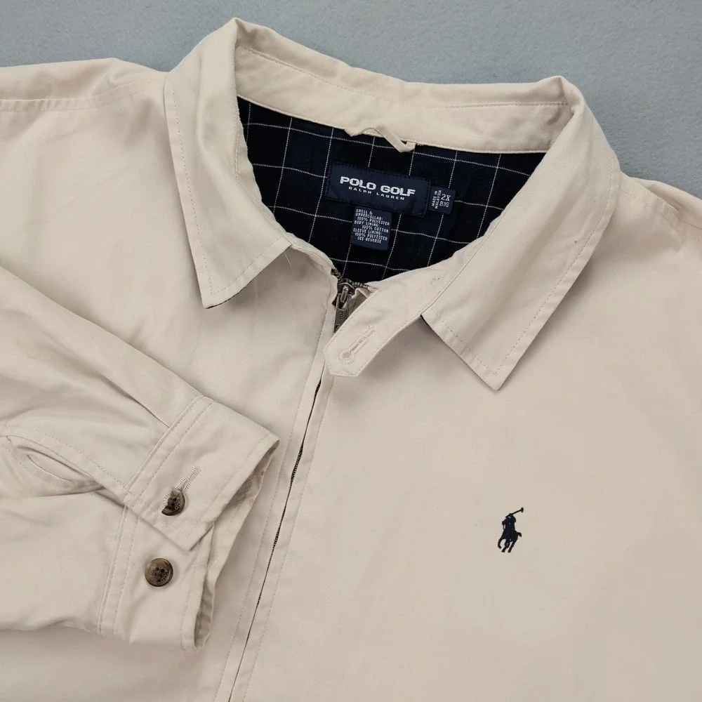 Polo Golf‎ Ralph Lauren Jacket Mens 2X Big Beige Zip Harrington Cotton Lined